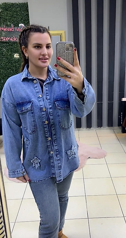 Yıldız Taşlı Klasik Yaka Jean Ceket