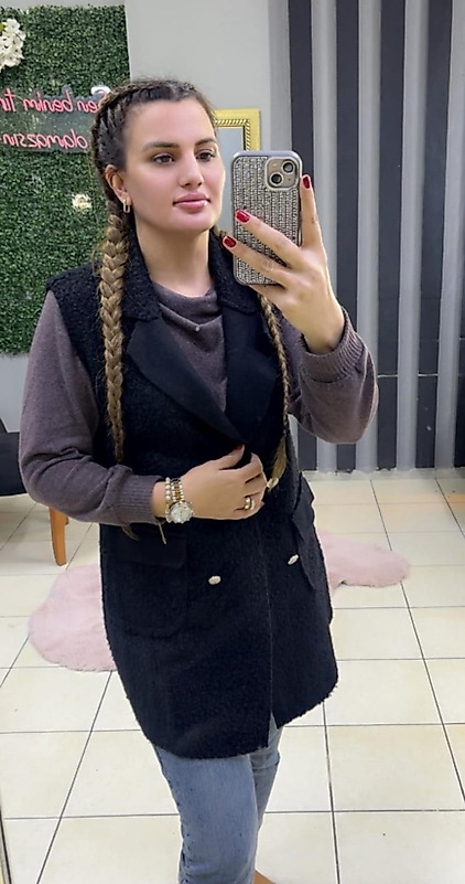 Siyah Kadın Buklet Yelek